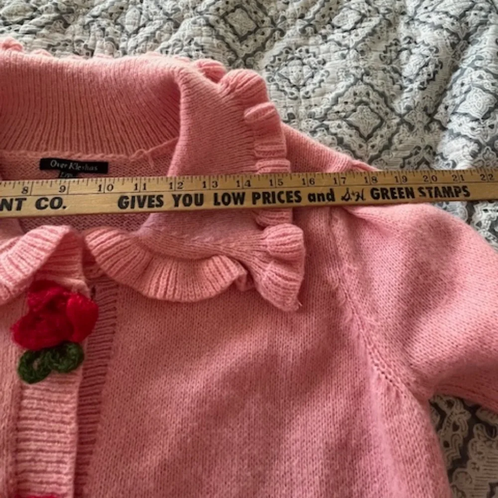 Pink Knit Cardigan Crocheted Strawberry Buttons Sz L/XL Coquette Twee Valentine - Picture 11 of 15